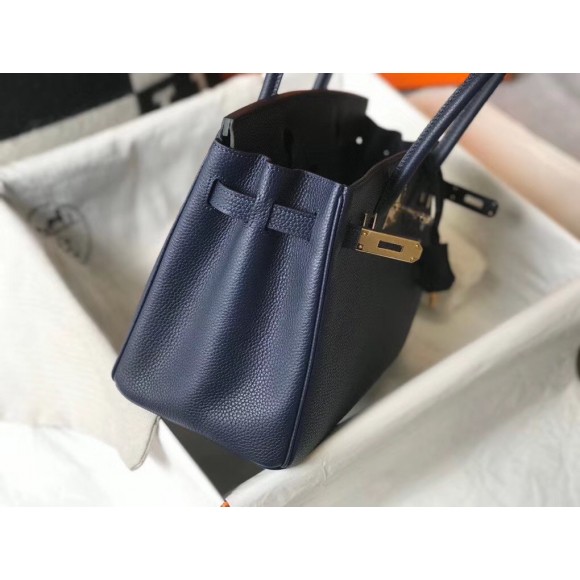 H**mes birkin 30 bag in navy blue clemence leather with ghw