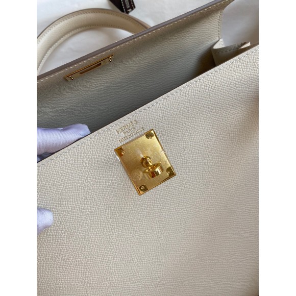 H**mes kelly sellier 28 handmade bag in craie epsom calfskin
