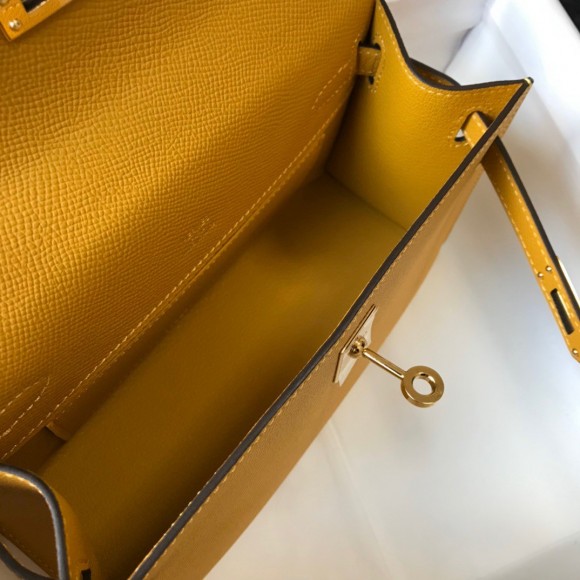 H**mes kelly pochette clutch bag in yellow epsom leather