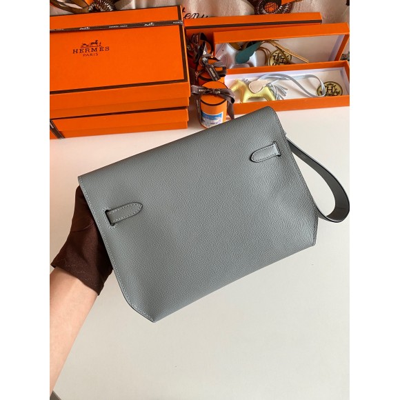 H**mes kelly depeches 25 pouch in blue lin epsom calfskin
