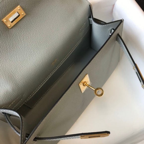 H**mes kelly pochette clutch bag in blue glacier epsom leather