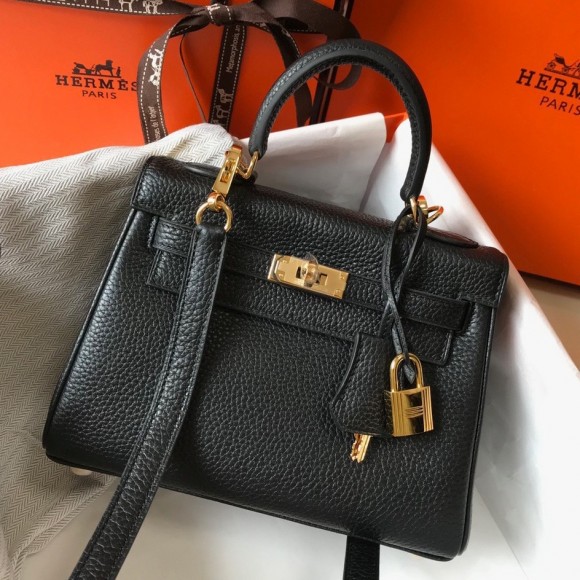 H**mes kelly 20cm bag in black clemence leather ghw