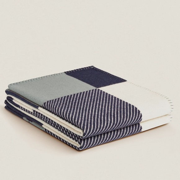 H**mes h riviera blanket in marine wool and cashmere