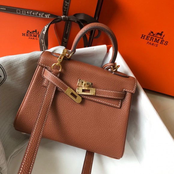 H**mes kelly 20cm bag in gold clemence leather ghw