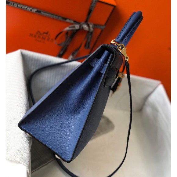 H**mes kelly 28cm sellier bag in blue agate epsom calfskin ghw