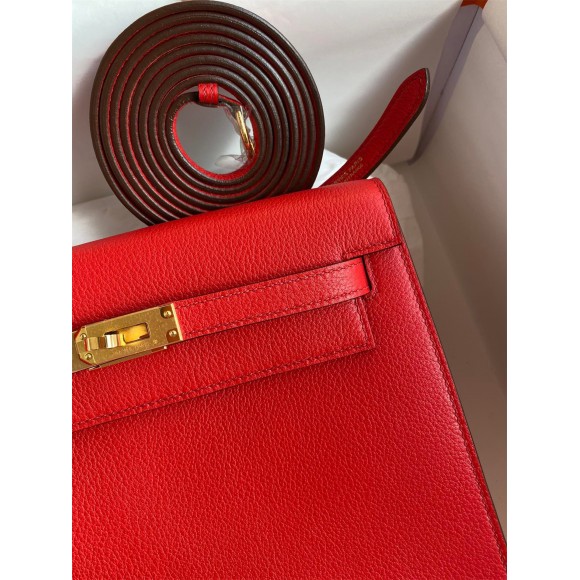 H**mes kelly danse ii handmade bag in red evercolor calfskin