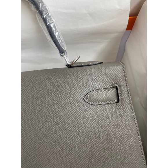H**mes kelly sellier 32 handmade bag in etain epsom calfskin