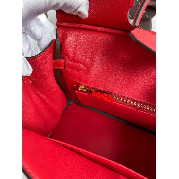 H**mes birkin 25 retourne handmade bag in red epsom calfskin