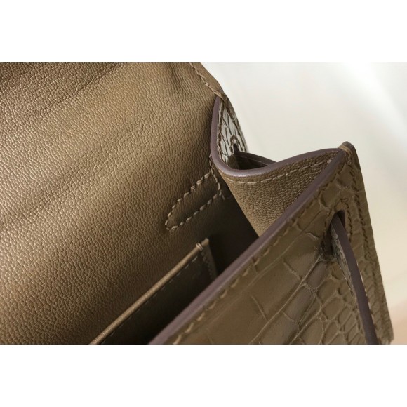 H**mes kelly mini ii sellier bag in taupe crocodile embossed leather