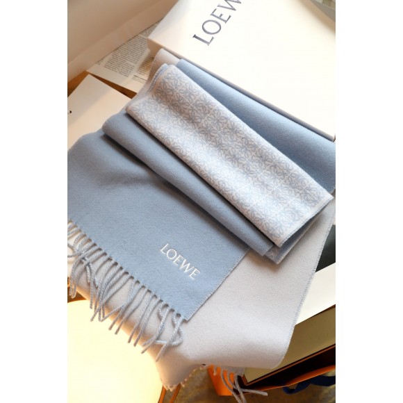 Loewe Anagram Scarf in Baby Blue Wool and Cashmere