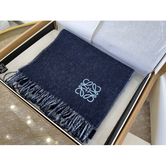 loewe double F**e scarf in navy/light blue wool and cashmere