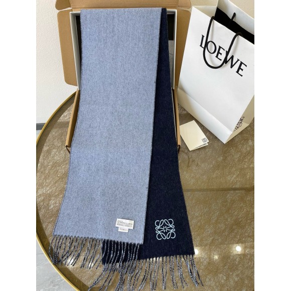 loewe double F**e scarf in navy/light blue wool and cashmere