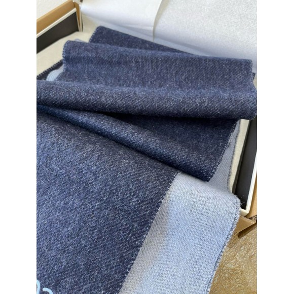 loewe double F**e scarf in navy/light blue wool and cashmere