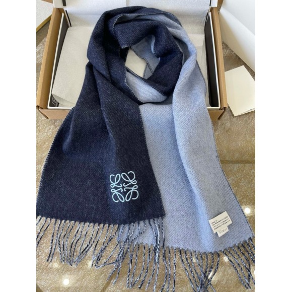 loewe double F**e scarf in navy/light blue wool and cashmere
