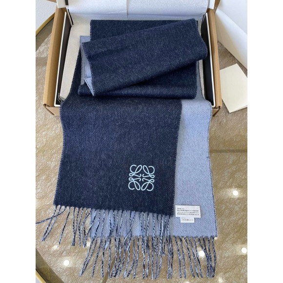 loewe double F**e scarf in navy/light blue wool and cashmere