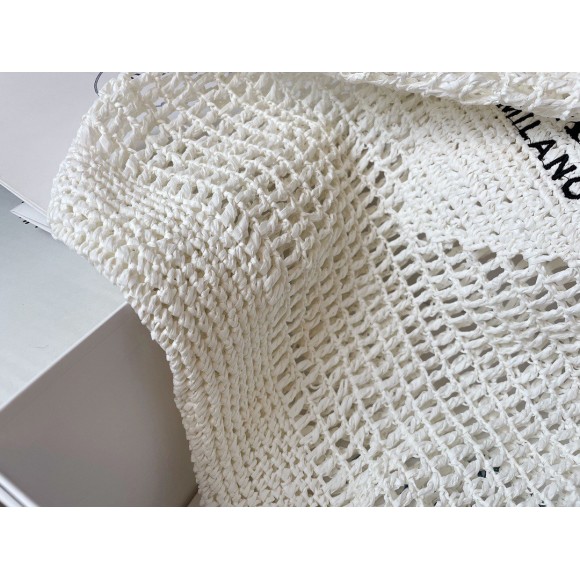 Pra*a large tote bag in white woven raffia