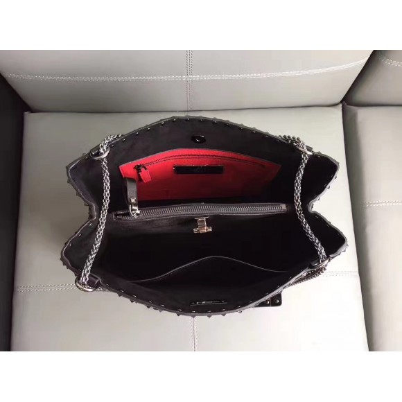 Valentino All Black Rockstud Spike Tote Bag