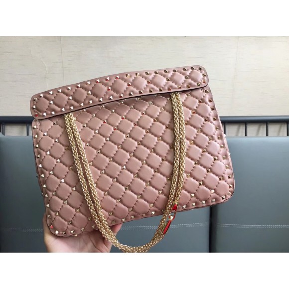 Valentino Rockstud Spike Large Bag In Poudre Nappa Lambskin
